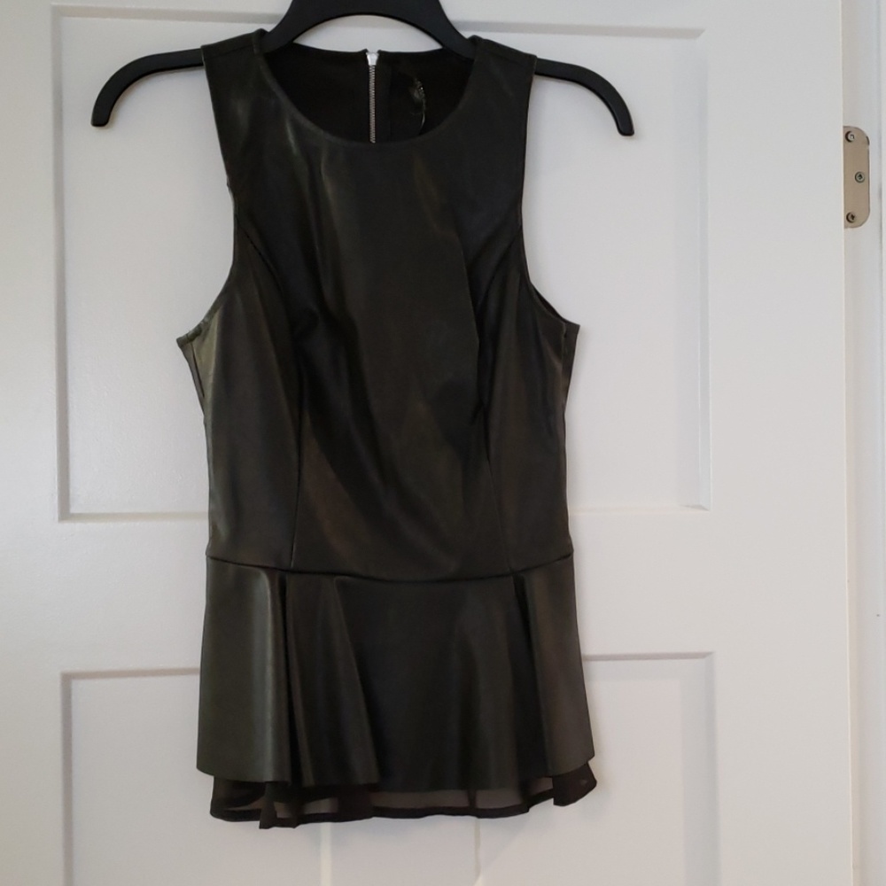 Guess XS black faux leather peplum sleeveless top